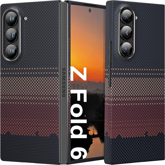 LPNRP022435642 - Pokrowiec z włókna węglowego memumi Carbon do Galaxy Z Fold6, 0,5 mm ultra cienka ochrona z włókna aramidowego, trwały i antypoślizgowy pokrowiec węglowy, ochrona dla Galaxy Z Fold 6 -Zachód słońca - A293