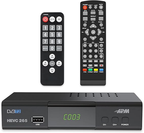 LPNHE919931210 - Dekoder TNT Full HD 1080p APM, Tuner TNT H.265 HEVC, Uproszczony pilot zdalnego sterowania, Dekoder DVB-T2 DVB-C z portami HDMI, Scart, USB, Coax. Darmowe kanały naziemne we Francji, Niemczech i Hiszpanii, 428002. - A908