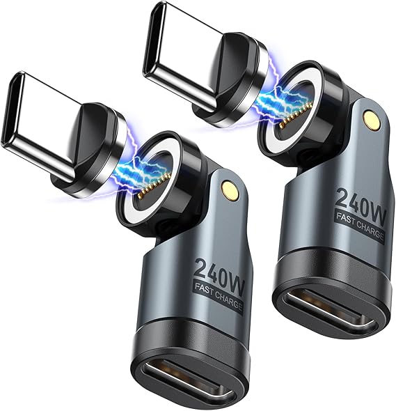 LPNHE924479398 - Adapter magnetyczny USB C VAFOTON 240W, Adapter magnetyczny USB C 9-Pin (2 sztuki), Adapter magnetyczny USB C z obrotem o 540°, Obsługuje PD 240W 5A Quick Charge, Transfer danych, Do MacBook Pro/ładowarka USB-C Laptop - C275