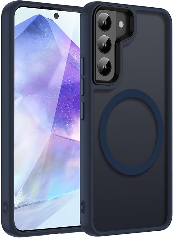 LPNHE923439491 - Pokrowiec magnetyczny do Samsung Galaxy S21 5G Kompatybilny z MagSafe, Przeźroczyste etui matowe z tyłu, cienka militarnej ochrony przed wstrząsami, twarda pokrywa ochronna PC z doskonałą odpornością na zadrapania + TPU bumper, niebieski - A370