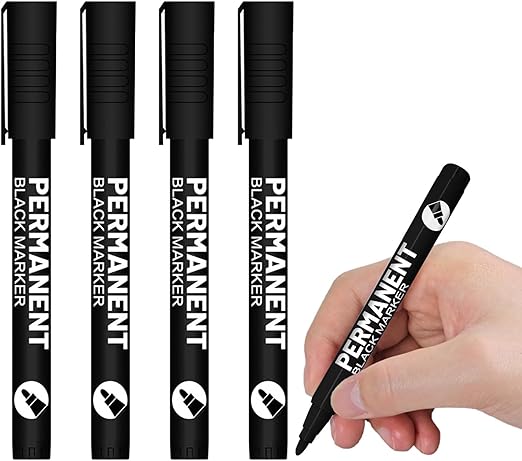 LPNHE918192322 - Zestaw 4 sztuk czarnych długopisów z cienkim, akrylowym końcem 1 mm, markerów akrylowych z cienkim, okrągłym końcem 1 mm, biały marker lakierowy na bazie wody, odporny na światło i wodę, do kamienia, ceramiki, szkła, drewna, płótna, niemal - B999