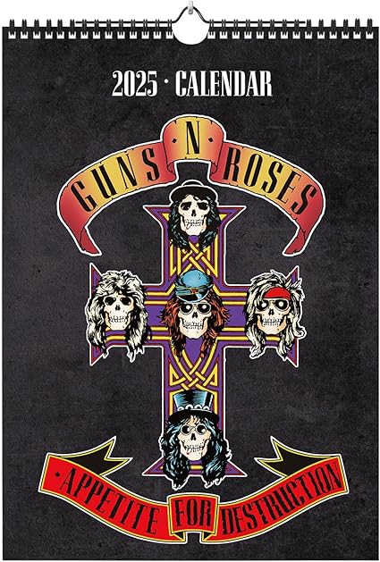 LPNHE919467966 - Grupo Erik - Kalendarz ścienne A3 Guns N' Roses 2025 | 12 miesięcy, styczeń do grudzień | Ilustracje rocka - 29,7x42 cm - C704