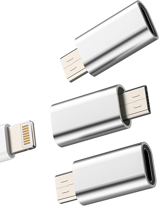 LPNHE919745010 - Adapter Kefiany z gniazda Lightning na wtyk Micro USB (3 sztuki) do gniazda ładowarki iPhone adapter kabla ładowarki MicroUSB podwójny port ładowarki przenośny adapter Lightning na MicroUSB - B949