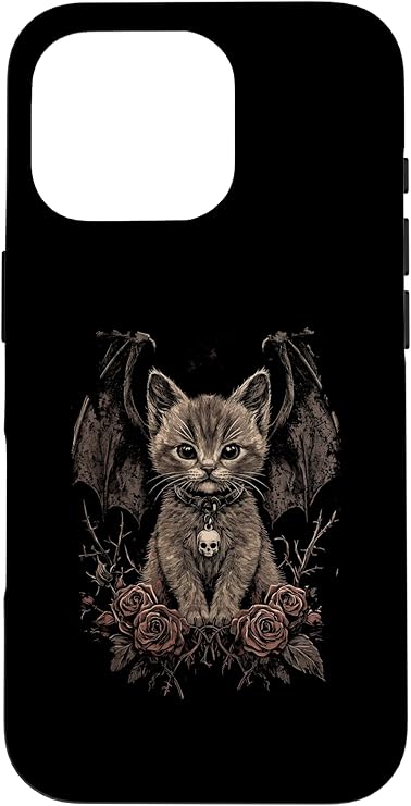 LPNRP030483566 - Pokrowiec na iPhone 16 Pro z mistycznym kotem z skrzydłami - gotycki - C239