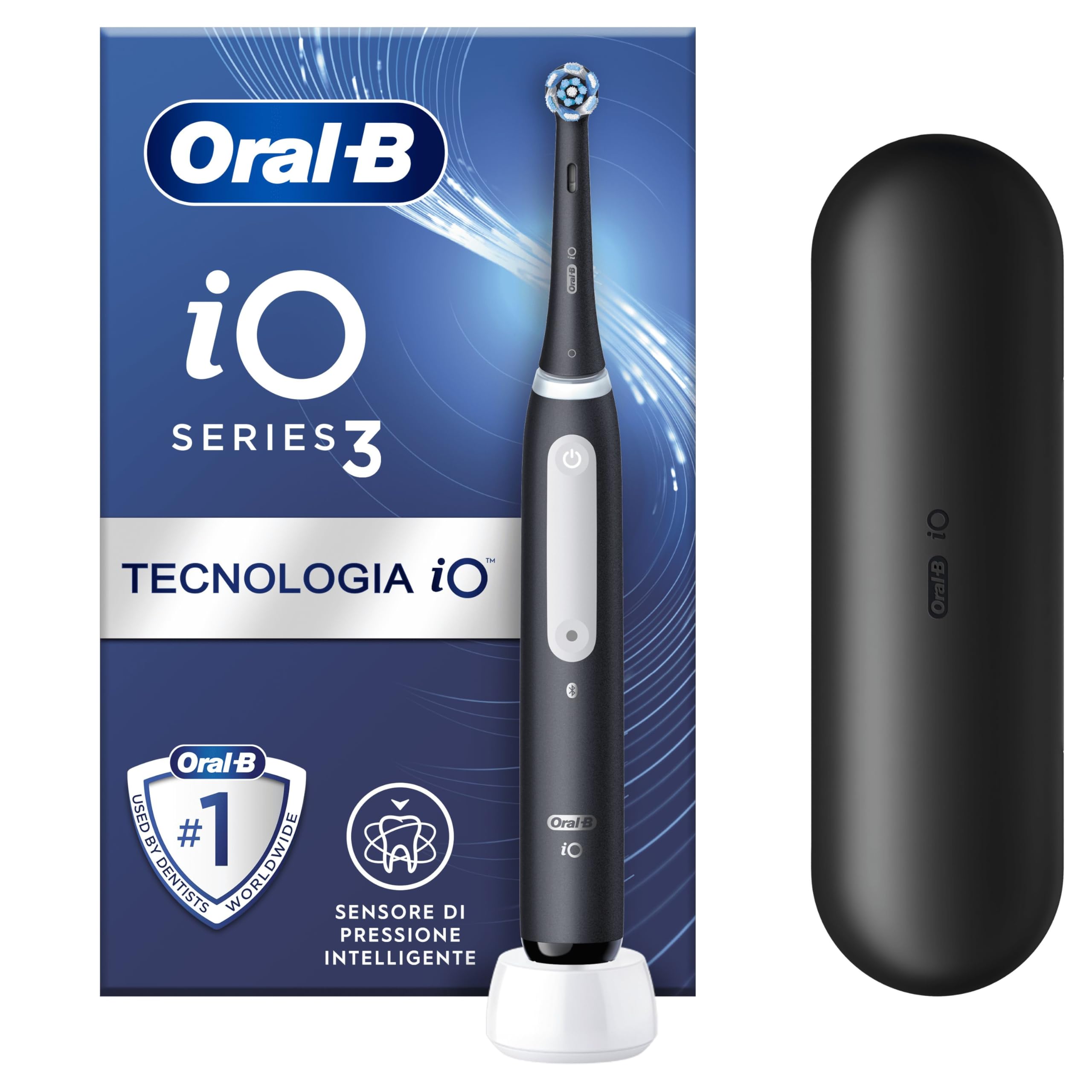 LPNHE895755422 - Oral-B Elektryczna Szczoteczka Elektryczna Ricaricabile iO 3 Nero, 1 Głowica Zamienna, 1 Etui Podróżne. 1 Szczoteczka - C353