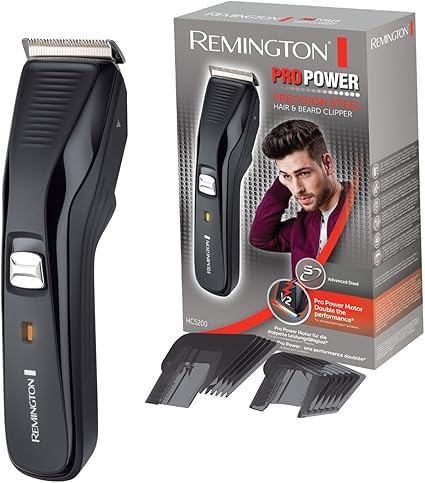 LPNHE880631035 - Maszynka do strzyżenia włosów Remington HC5200 (klingi ze stali nierdzewnej, silnik ProPower o prędkości cięcia 300 mm/s, 2 nasadki, zasilanie sieciowe/litowo-jonowe) Strzyżarka, trymer do włosów dla mężczyzn Pro Power - E896
