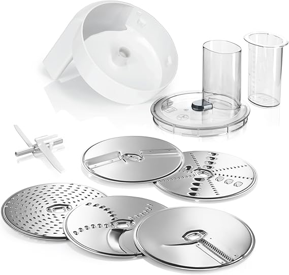 LPNHK355241107 - Zestaw akcesoriów Bosch VeggieLove MUZ5VL1, w tym krajalnica z 5 tarczami (tarcza do krojenia, tarcza do tarkowania, tarcza do ścierania średnioziarna, do warzyw azjatyckich i rösti) do Serii 4 i Serii 2 - E454