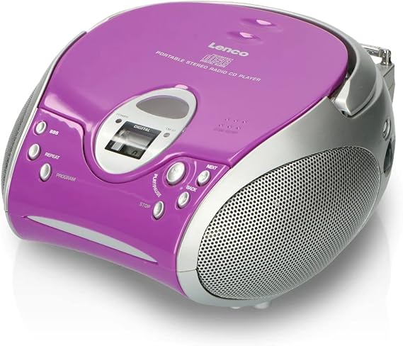 LPNHE816288371 - Lenco SCD24 - Odtwarzacz CD dla dzieci - Radio CD - Wieża stereo - Radio FM - Pamięć tytułów - 2 x 1,5 W mocy RMS - Zasilanie sieciowe i bateryjne - Fioletowy - E254