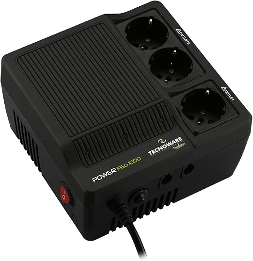 LPNRP015961832 - Tecnoware PowerReg 1000VA, Stabilizator napięcia jednofazowy, Ochrona przed skokami, pikami i spadkami napięcia dla: TV, systemów HiFi, drukarek, małych urządzeń domowych i biurowych, Gotowy do użycia 1000 VA - E312