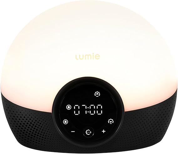 LPNHK371322404 - Lumie Bodyclock Glow 150 Budzik z Lampką Budzącą, 10 Dźwiękami i Ułatwiającą Zasypianie Funkcją Symulacji Zachodu Słońca, Czarno-Cielisty - E761