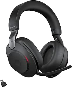 LPNHE843599213 - Jabra Evolve2 85 Wireless PC Headset – Noise Cancelling UC Certified Stereo Headphones With Long-Lasting Battery – USB-C Bluetooth Adapter – Black Czarny USB-C Ujednolicona komunikacja - K445