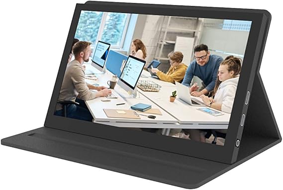 LPNHE910841606 - CUQI 7-calowy ekran dotykowy IPS do Raspberry Pi 4, monitor pojemnościowy o rozdzielczości 1024 x 600, przenośny wyświetlacz z regulacją jasności, regulowaną skórzaną obudową do Raspberry Pi 5/4B/3B+/laptopa/urządzenia z systemem Win OS - E873
