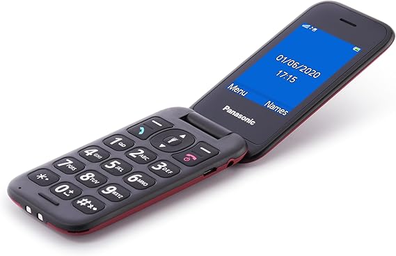 LPNHE923842411 - Panasonic KX-TU400EXR Telefon komórkowy o łatwym użytkowaniu, duże podświetlane przyciski, duży wyświetlacz o przekątnej 2,4 cala, długo działająca bateria, przycisk do priorytetowego dzwonienia z głośnemu głośnikowi, bordowy. - K412