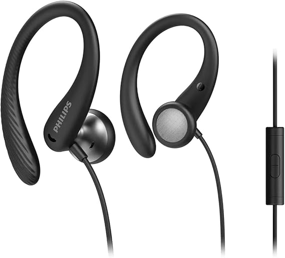 LPNHE877888398 - Philips Audio A1105Bk/00 Słuchawki z mikrofonem, słuchawki sportowe (giętkie pałąki, otwarty dźwięk basów, odporny na pot Ipx2, pilot zdalny) Czarny - E75