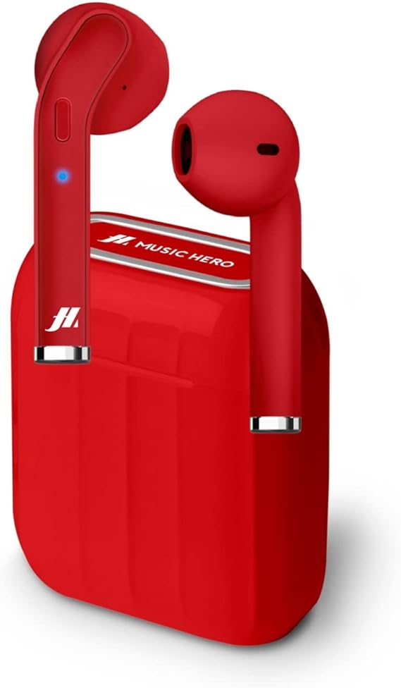 LPNHE927067231 - MUZYCZNY BOHATER Twin Style True Wireless Stereo Słuchawki SBS z mikrofonem i przyciskiem do odbierania / kończenia połączeń, ładowarka o pojemności 300 mAh, do 2,5 godziny słuchania muzyki, Czerwony - K80