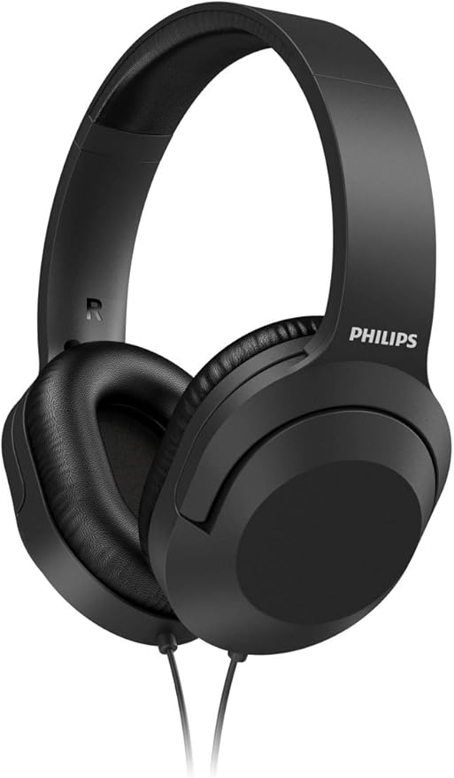 LPNHE919500843 - Philips Audio TAH2005BK/00 Nauszne słuchawki stereo z przewodem (2-metrowy przewód, 40-mm przetwornik neodymowy, pasywne tłumienie hałasu, regulowany pałąk na głowę, lekki) Czarny, jednorozmiarowy - E763