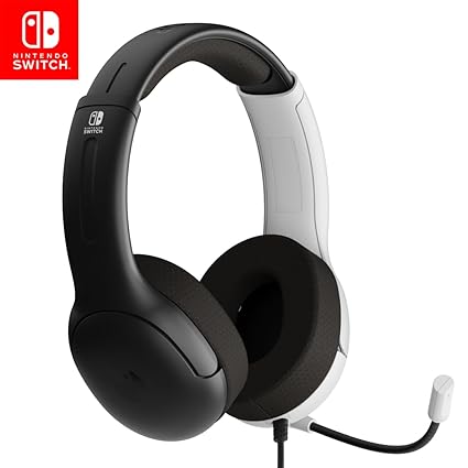 LPNHE918771662 - Słuchawki stereo Pdp Gaming Lvl40 z mikrofonem do Nintendo Switch - Kompatybilne z PC, iPad, Mac, laptopem - Mikrofon redukujący hałas, lekkie, miękkie nauszniki, gniazdo 3,5 mm - Czarne-białe - E768