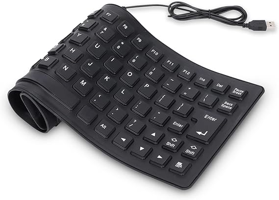 LPNHE926902708 - USB Silikon składana klawiatura, 5,1x13,5 cala 85 klawiszy USB przewodowa przenośna wodoszczelna cicha miękka klawiatura rollup, ergonomiczna klawiatura biznesowa do iOS/Android/Windows PC Laptop - K72