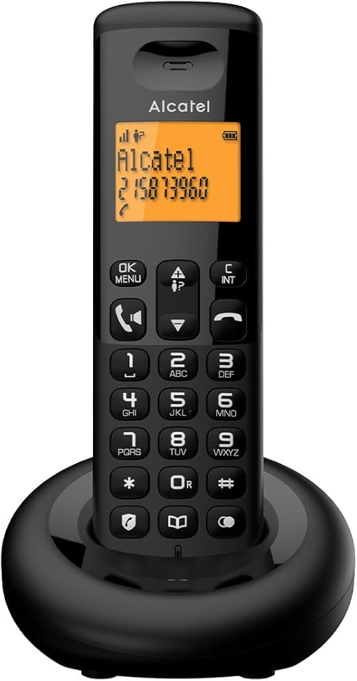 LPNHE917916314 - ALCATEL E260 - Bezprzewodowy Telefon Stacjonarny DECT - Kompaktowy Design - Duży Podświetlany Ekran - Darmowe Połączenia - Funkcja Blokowania Niechcianych Połączeń - Czarny - E271