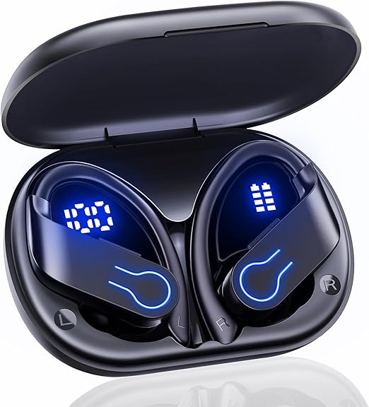LPNHE882426918 - Słuchawki sportowe Bluetooth - Słuchawki stereo Bluetooth wysokiej jakości, bezprzewodowe słuchawki Bluetooth z redukcją hałasu ENC, wyświetlacz LED, wodoodporne IP7 na sport, kolor czarny - K373