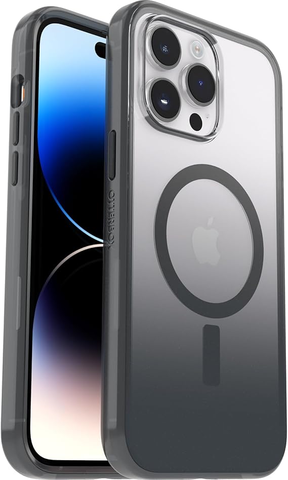 LPNHE924589502 - Pokrowiec Otterbox Seria Clear z technologią MagSafe, Etui do iPhone 14 Pro Max, Antywstrząsowy, Antypoślizgowy, bardzo cienki, wytrzymuje 2 razy więcej upadków niż standard wojskowy, Obsydian - E480