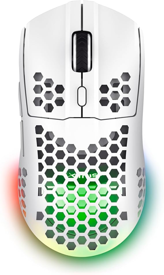 LPNHE916109818 - Trust Gaming GXT 929 Helox Bezprzewodowa mysz do gier, Ultralekka mysz 75g, 80 godziny pracy na baterii, 2,4GHz odbiornik mikro-USB, Regulowane DPI (800-4800), 6 programowalnych przycisków, Komputer do gier MMO - Biała - E436