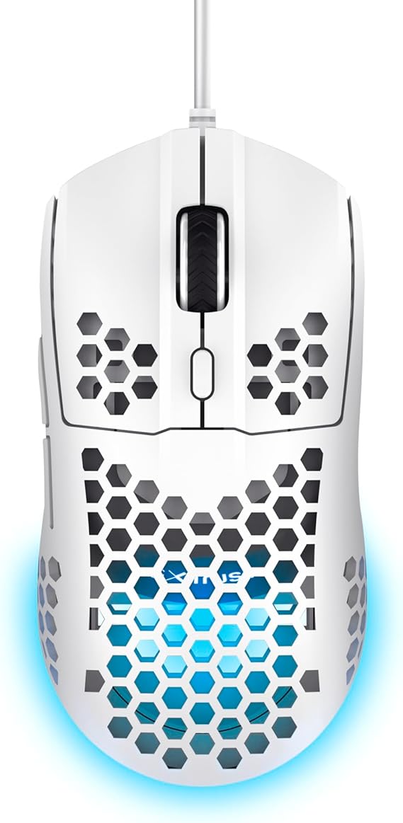 LPNHK358076918 - Zaufaj myszce Trust Gaming GXT 928 Helox Gaming, ultralekka przewodowa mysz USB 65g, regulowana DPI (200-6400), czujnik optyczny, 6 programowalnych przycisków, podświetlenie RGB do gier na komputerze PC MMO - biały - E85