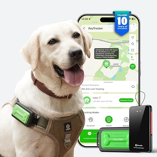 LPNHE912749317 - GlocalMe KeyTracker dla psów, globalny GPS tracker z 6 technikami określania położenia, 4G LTE smart tracker, live tracking, historia lokalizacji, monitorowanie aktywności, przyjazny dla psów design. - K59