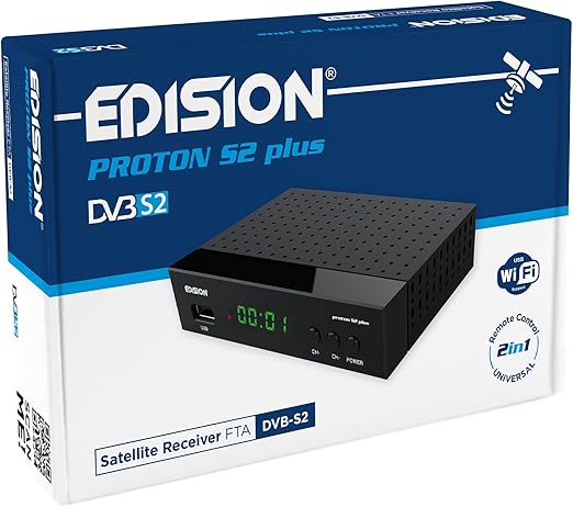 LPNHE919933954 - Odbiornik satelitarny EDISION Proton S2 Plus Full HD FTA, (DVB-S2 | przygotowany do wyłączenia ARD & ZDF SD) Kompatybilny z Unicable, pilot 2w1, HDMI, SCART, S/PDIF, LAN, USB, Zainstalowana lista programów niemieckich - E822