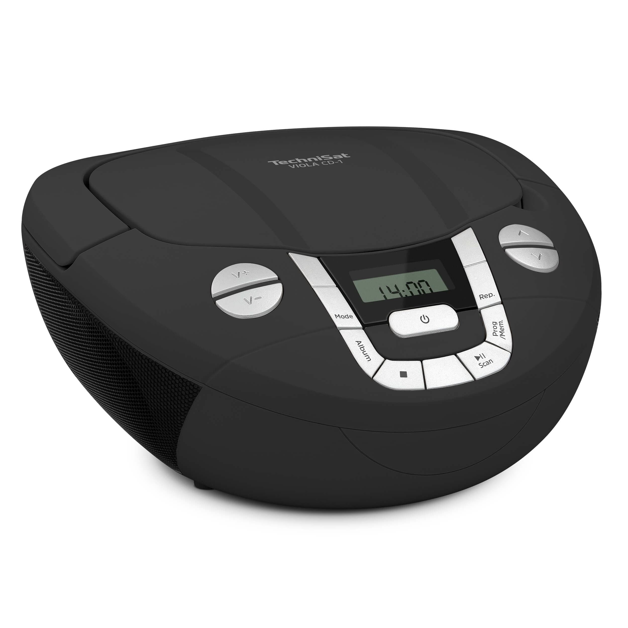LPNHK366022842 - TechniSat Viola CD-1 - przenośny odtwarzacz CD stereo, boombox z wygodną rączką (radio dla dzieci, tuner radiowy FM, odbiór Bluetooth, moc 2 x 1 W RMS, zasilanie sieciowe i baterie) czarny. - E741