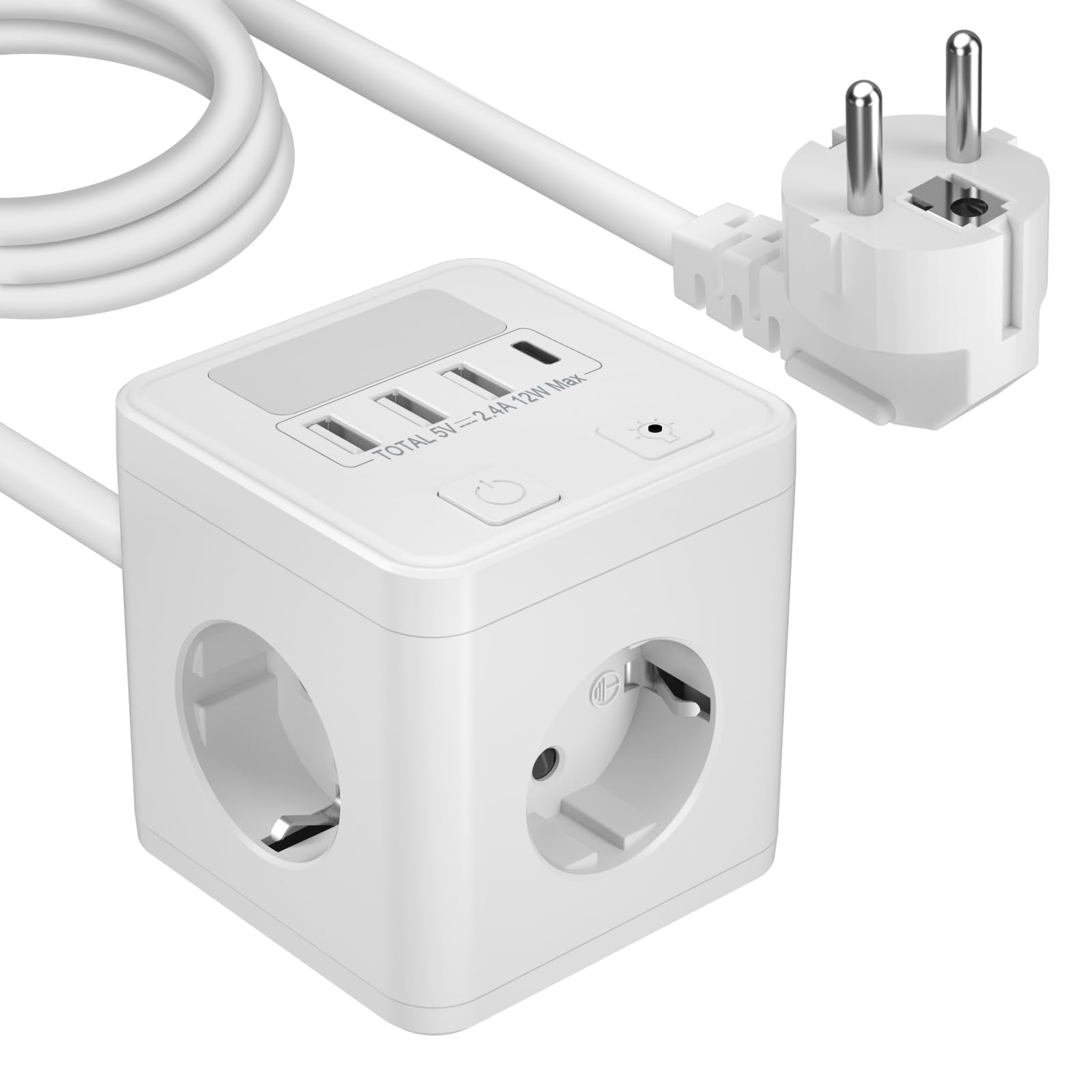 LPNHK443373840 - Listwa zasilająca z USB-C i USB-A, ochrona przeciwprzepięciowa, z oświetleniem nocnym, przełącznik, biała - W413